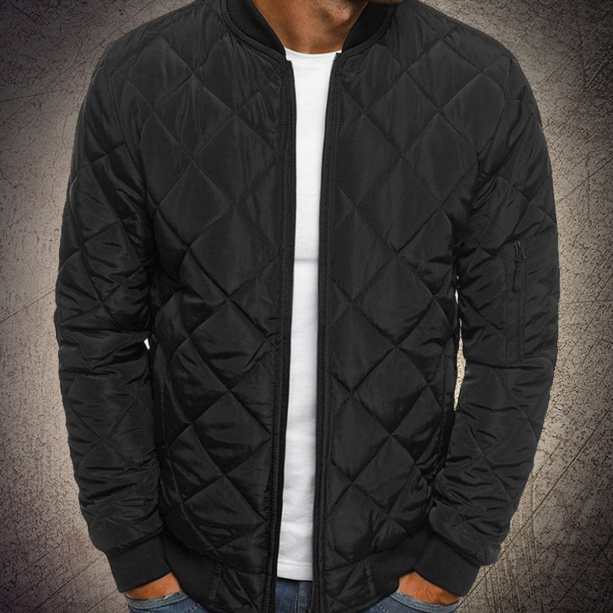 Men's Quilted Lightweight Zip-Up Bomber Jacket - Image 4