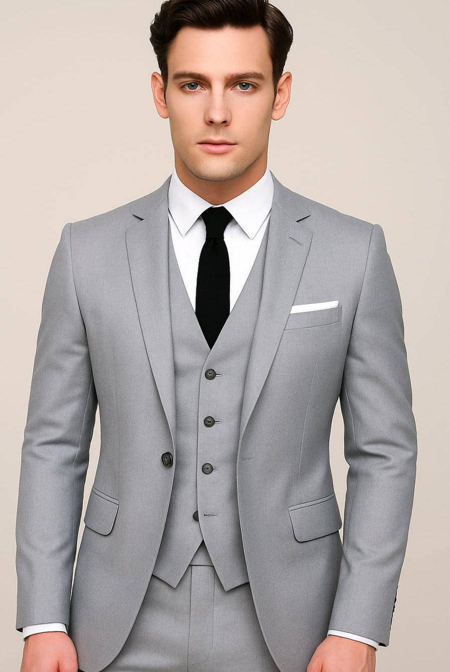 Men's Slim Fit Three Piece Formal Suit Blazer Vest Pants - Image 3