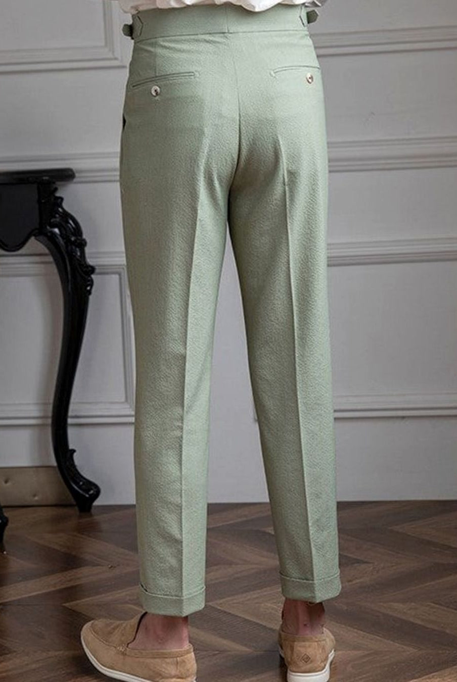 Men's High-Rise Pleated Trousers Cuffed Hem - Image 11