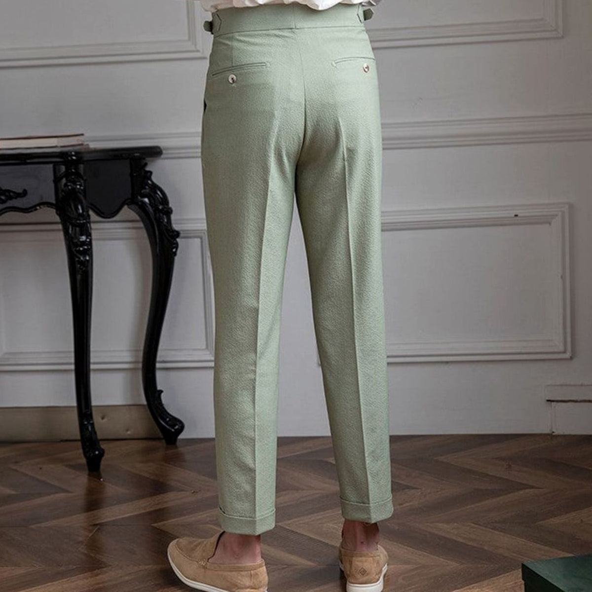 Men's High-Rise Pleated Trousers Cuffed Hem - Image 11