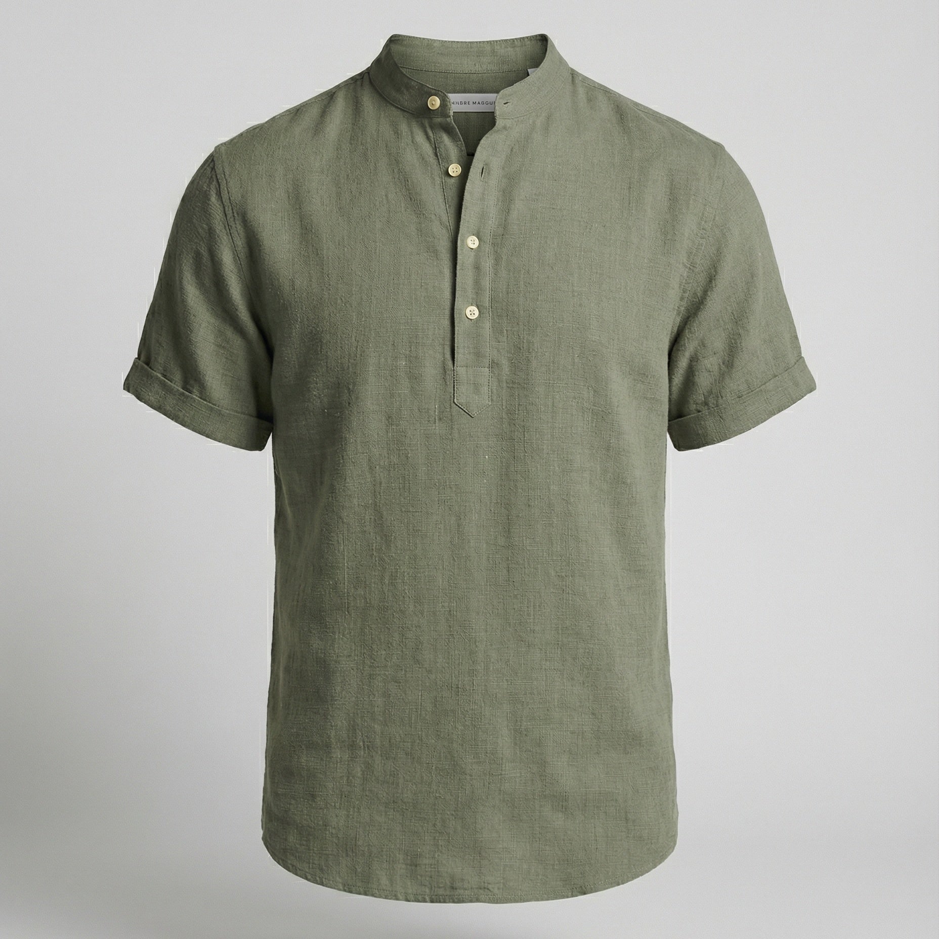 Men's Linen Mandarin Collar Short Sleeve Shirt - Image 5