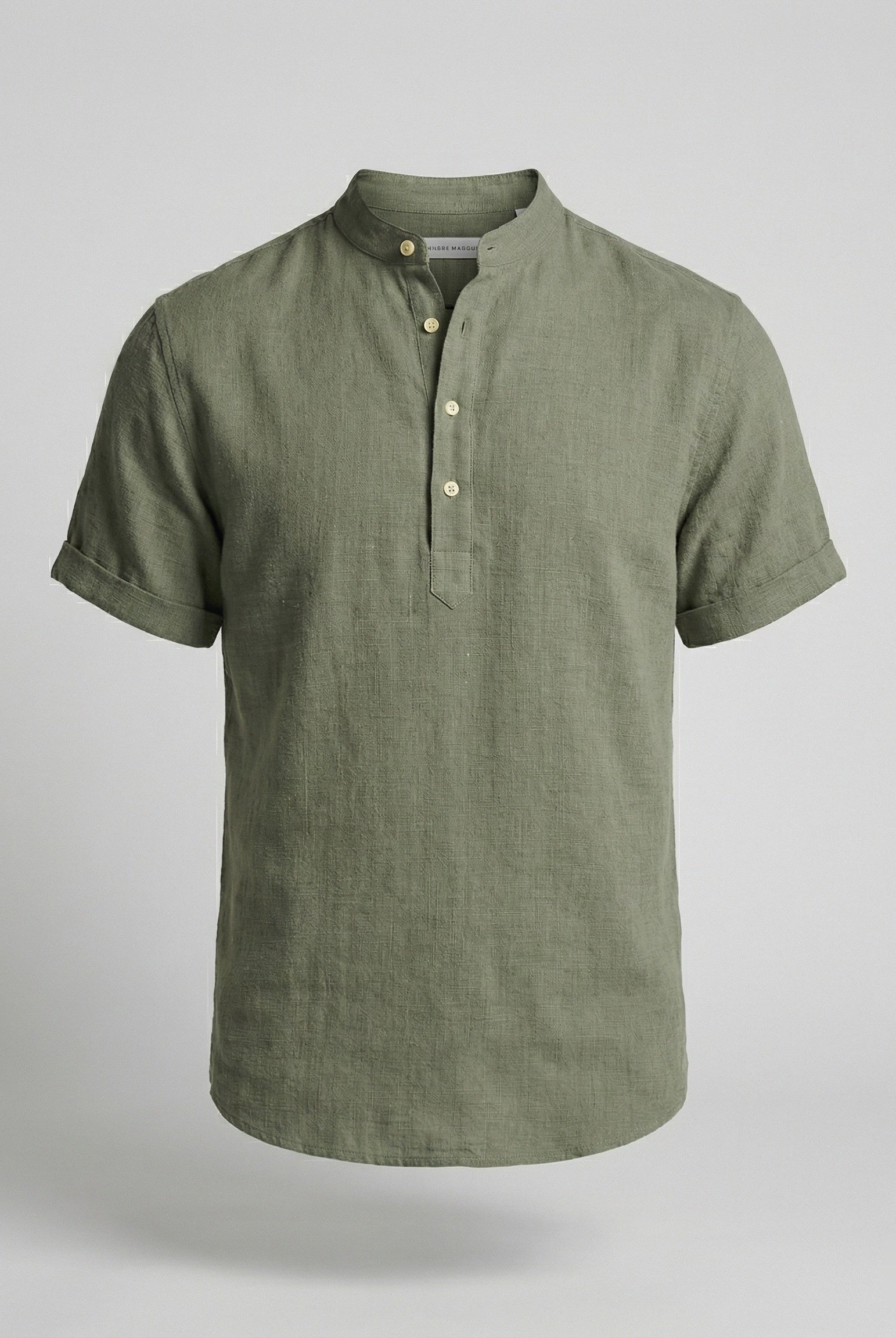 Men's Linen Mandarin Collar Short Sleeve Shirt - Image 5