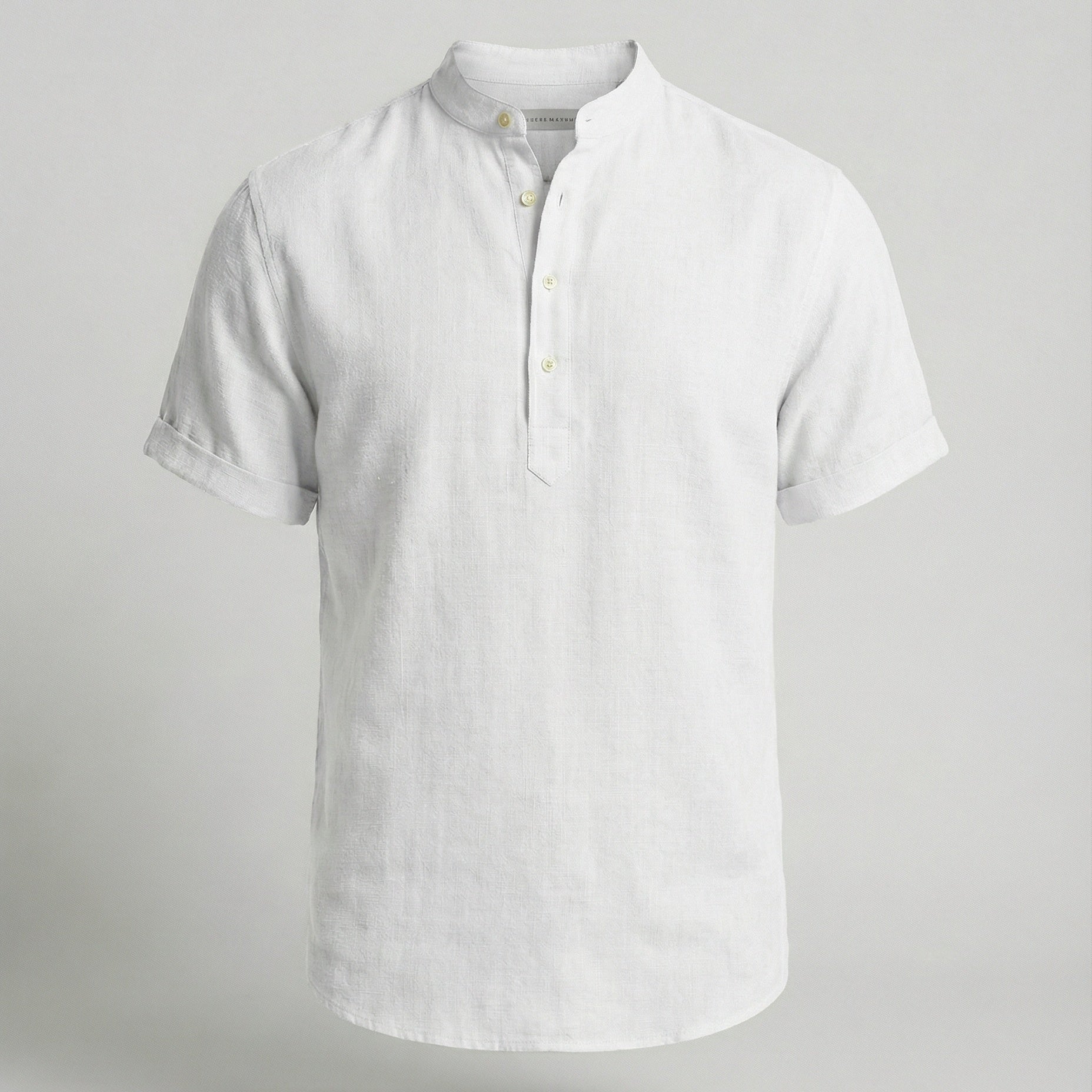 Men's Linen Mandarin Collar Short Sleeve Shirt - Image 8