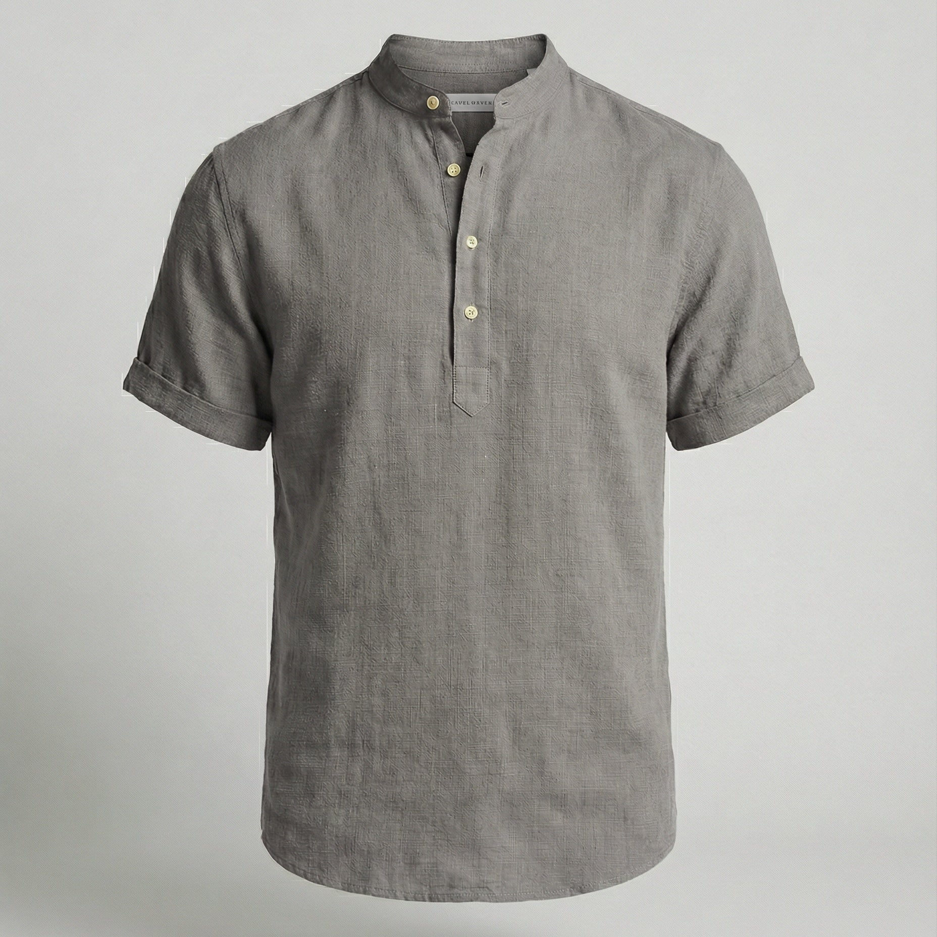 Men's Linen Mandarin Collar Short Sleeve Shirt - Image 12