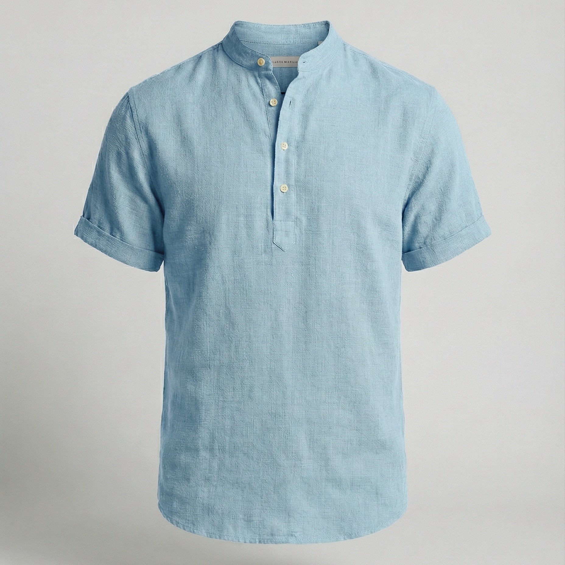 Men's Linen Mandarin Collar Short Sleeve Shirt - Image 7