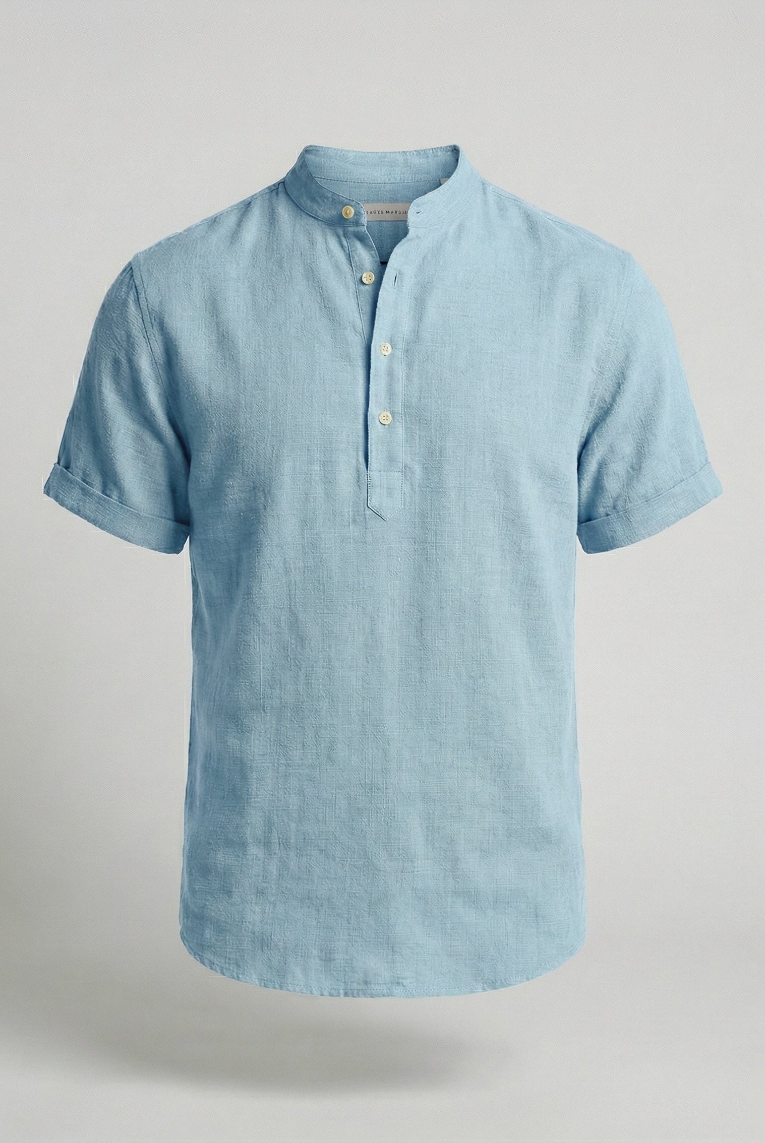Men's Linen Mandarin Collar Short Sleeve Shirt - Image 7