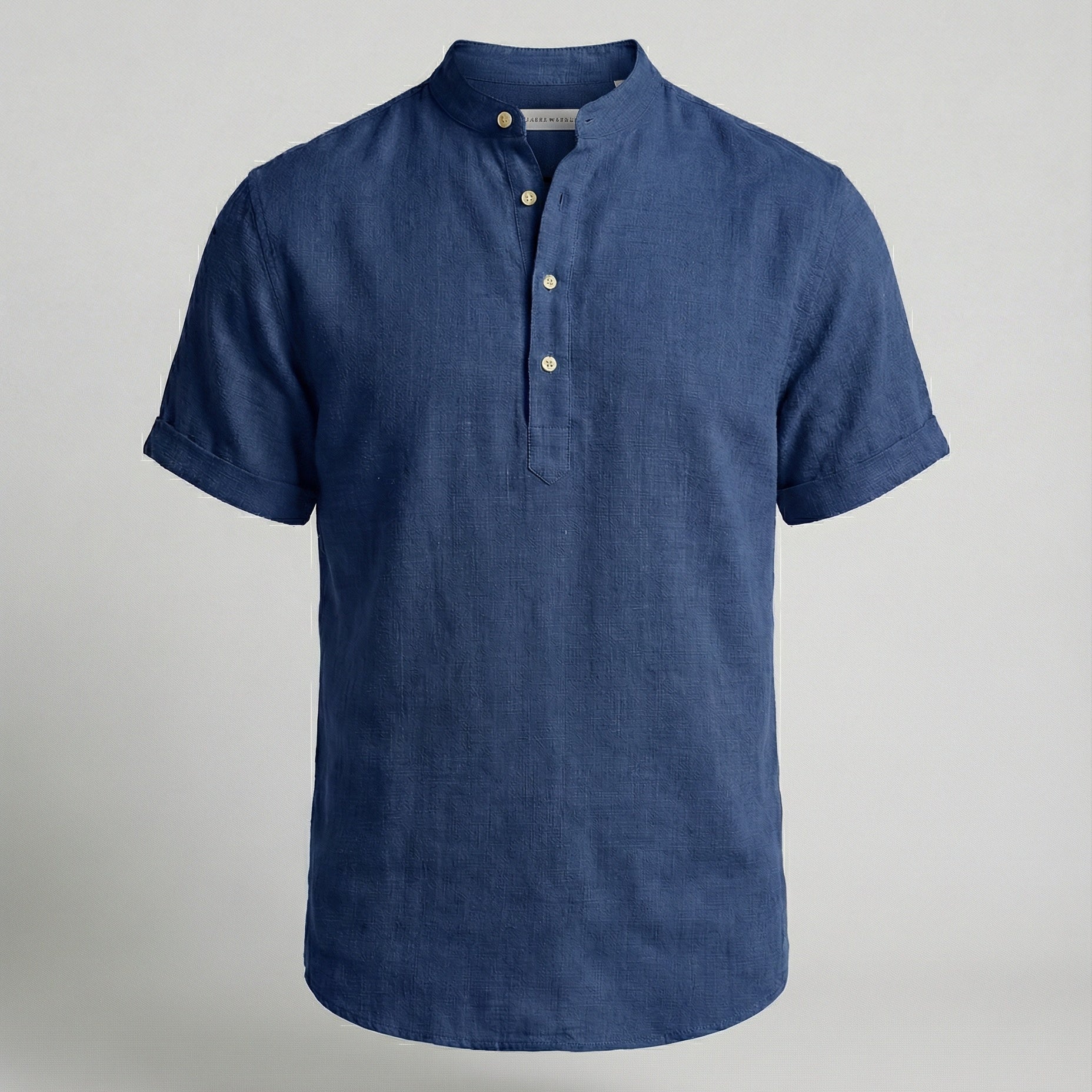 Men's Linen Mandarin Collar Short Sleeve Shirt - Image 10