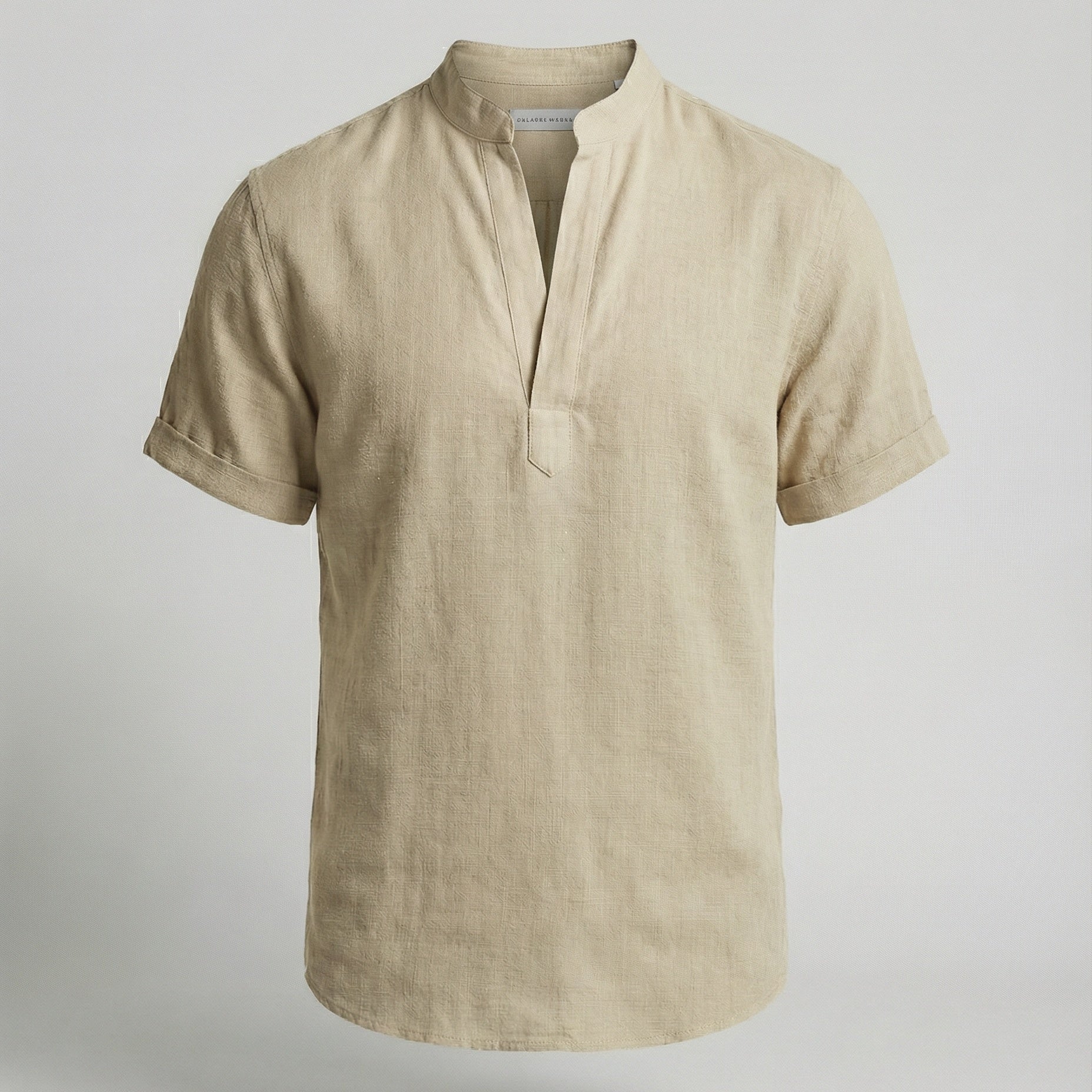 Men's Linen Mandarin Collar Short Sleeve Shirt - Image 11