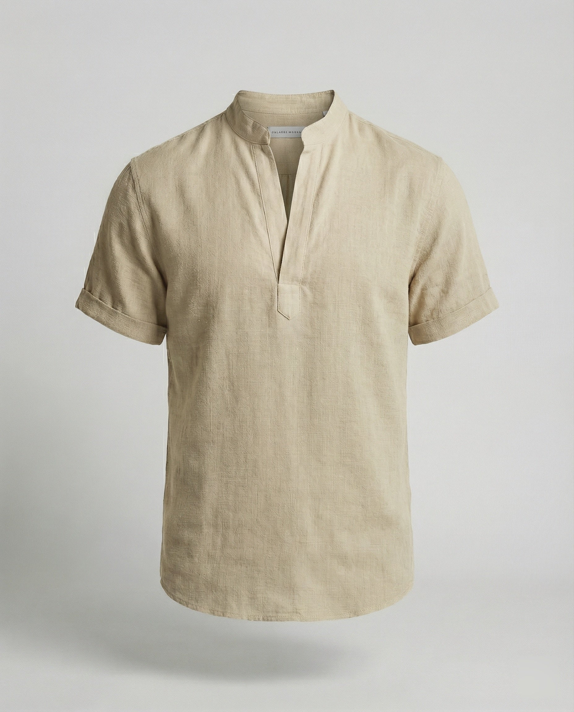 Men's Linen Mandarin Collar Short Sleeve Shirt - Image 11