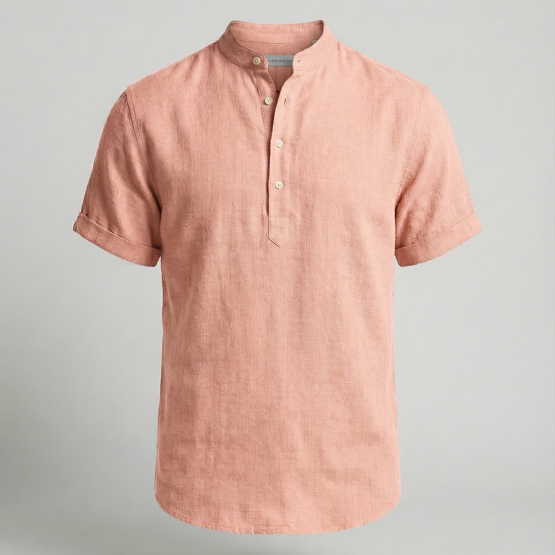 Men's Linen Mandarin Collar Short Sleeve Shirt - Image 6