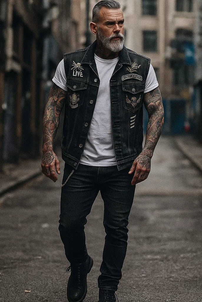 Men's Denim Motorcycle Vest Biker Cut