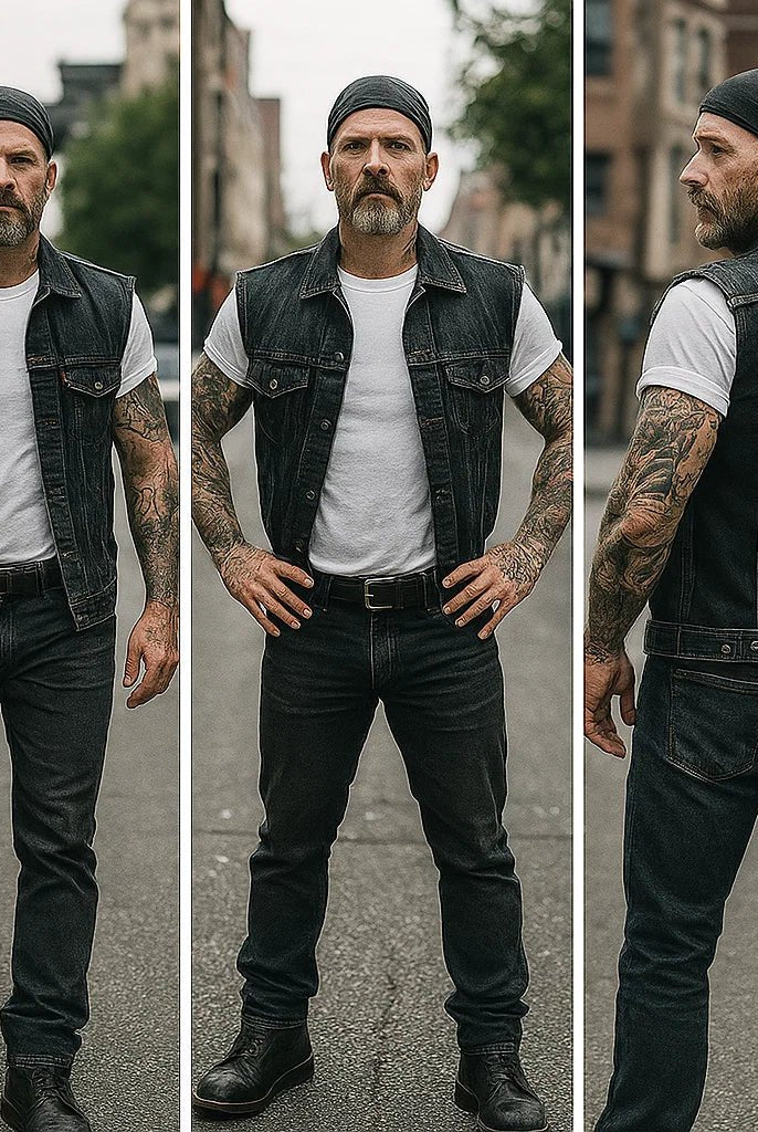 Men's Denim Motorcycle Vest Biker Cut - Image 3