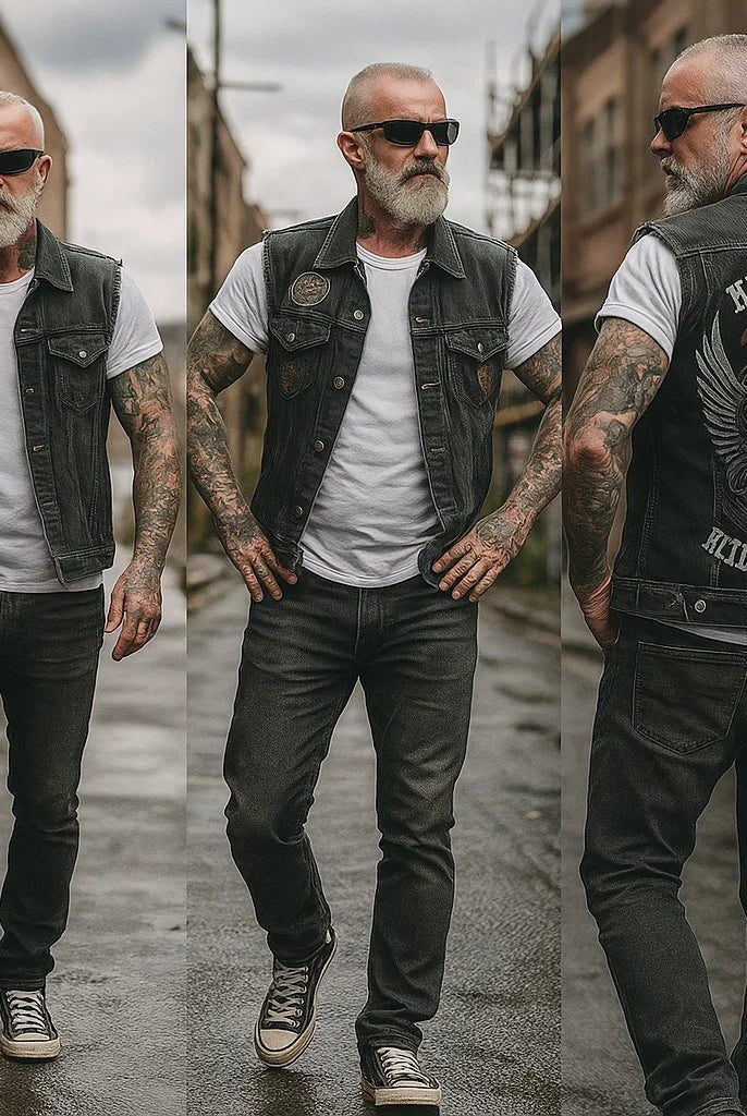 Men's Denim Motorcycle Vest Biker Cut - Image 2