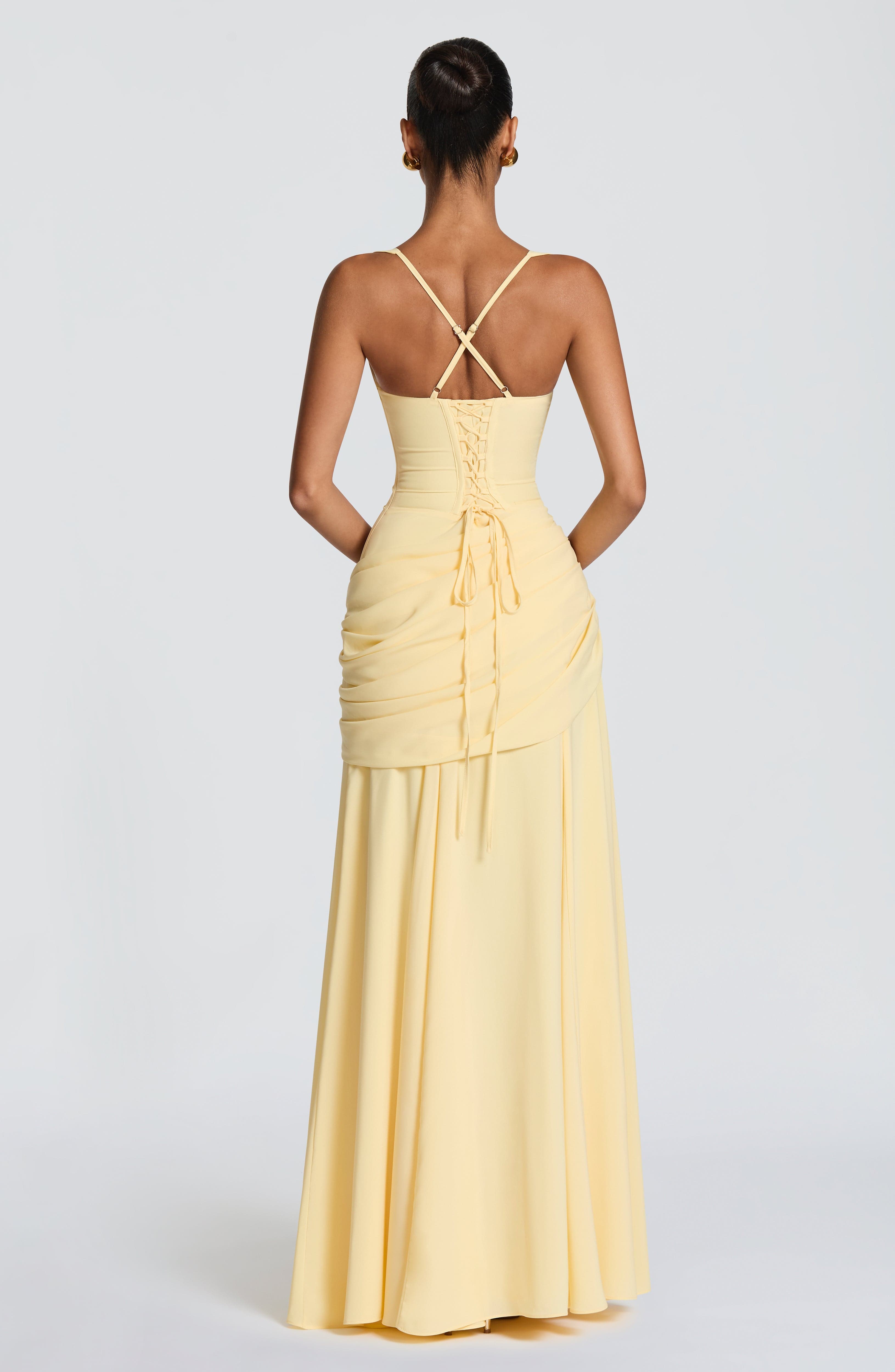 Women Waterfall Neckline Criss Cross Back Maxi Evening Dress - Image 2