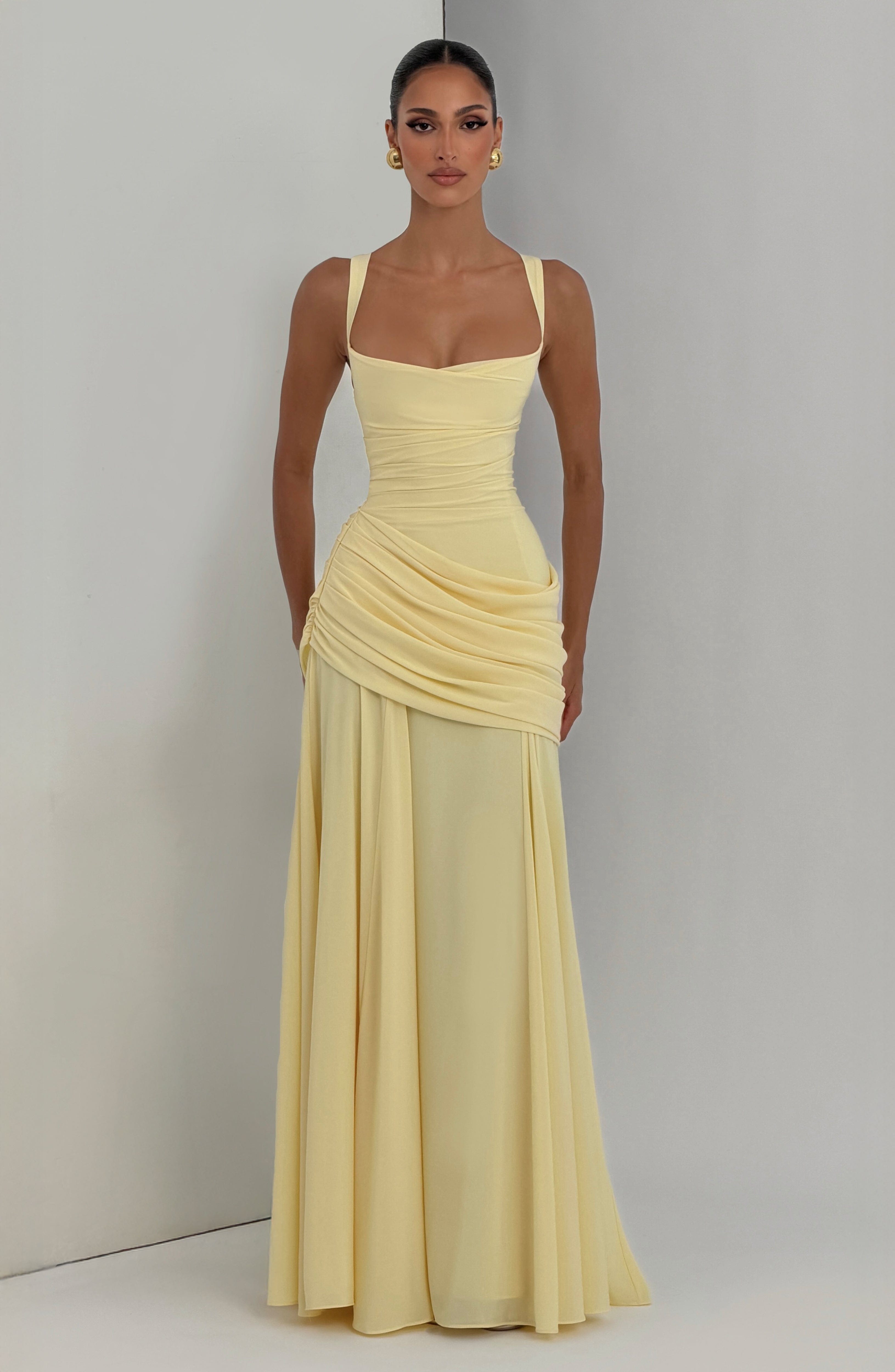 Women Waterfall Neckline Criss Cross Back Maxi Evening Dress - Image 6