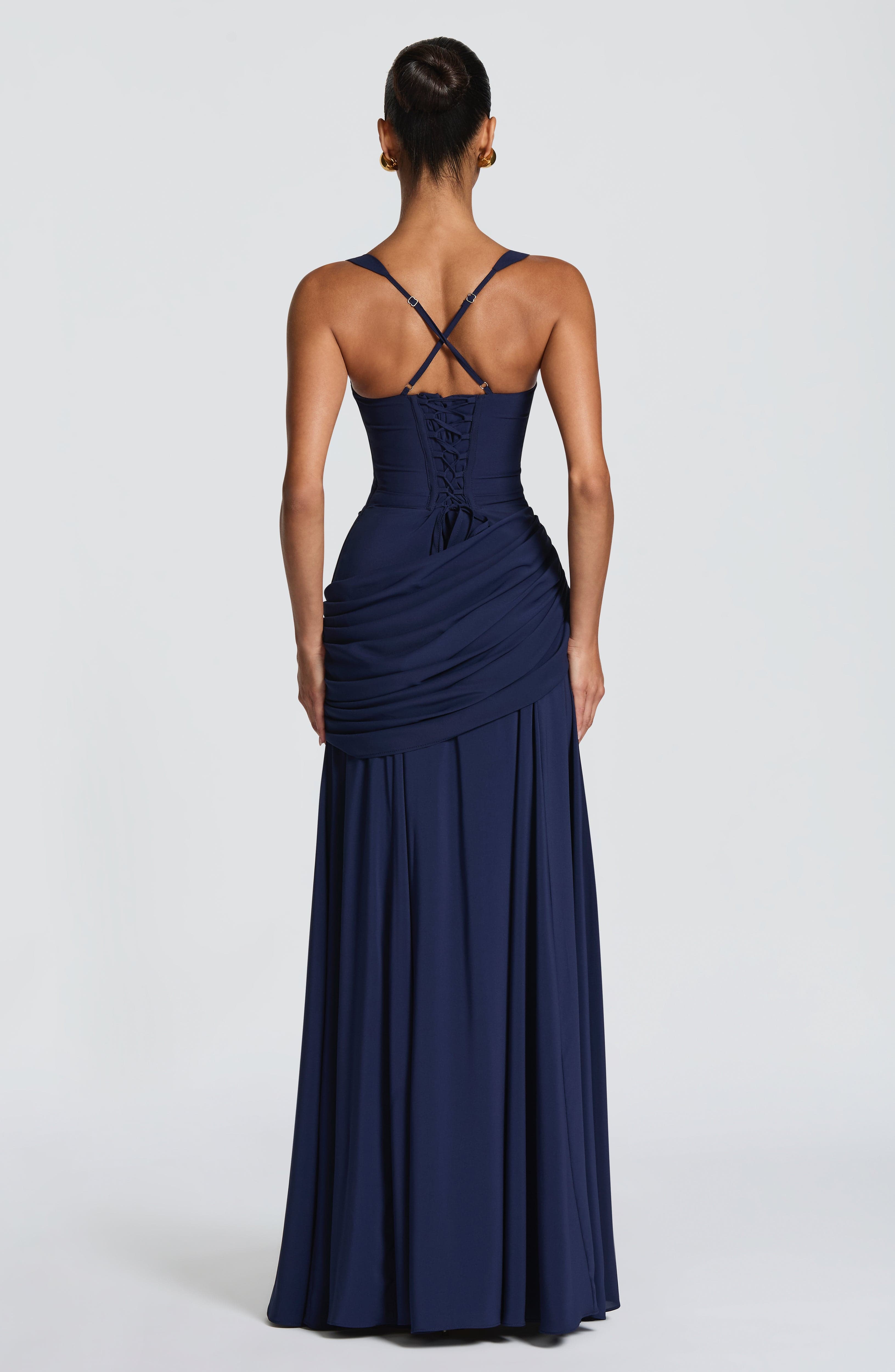 Women Waterfall Neckline Criss Cross Back Maxi Evening Dress - Image 11