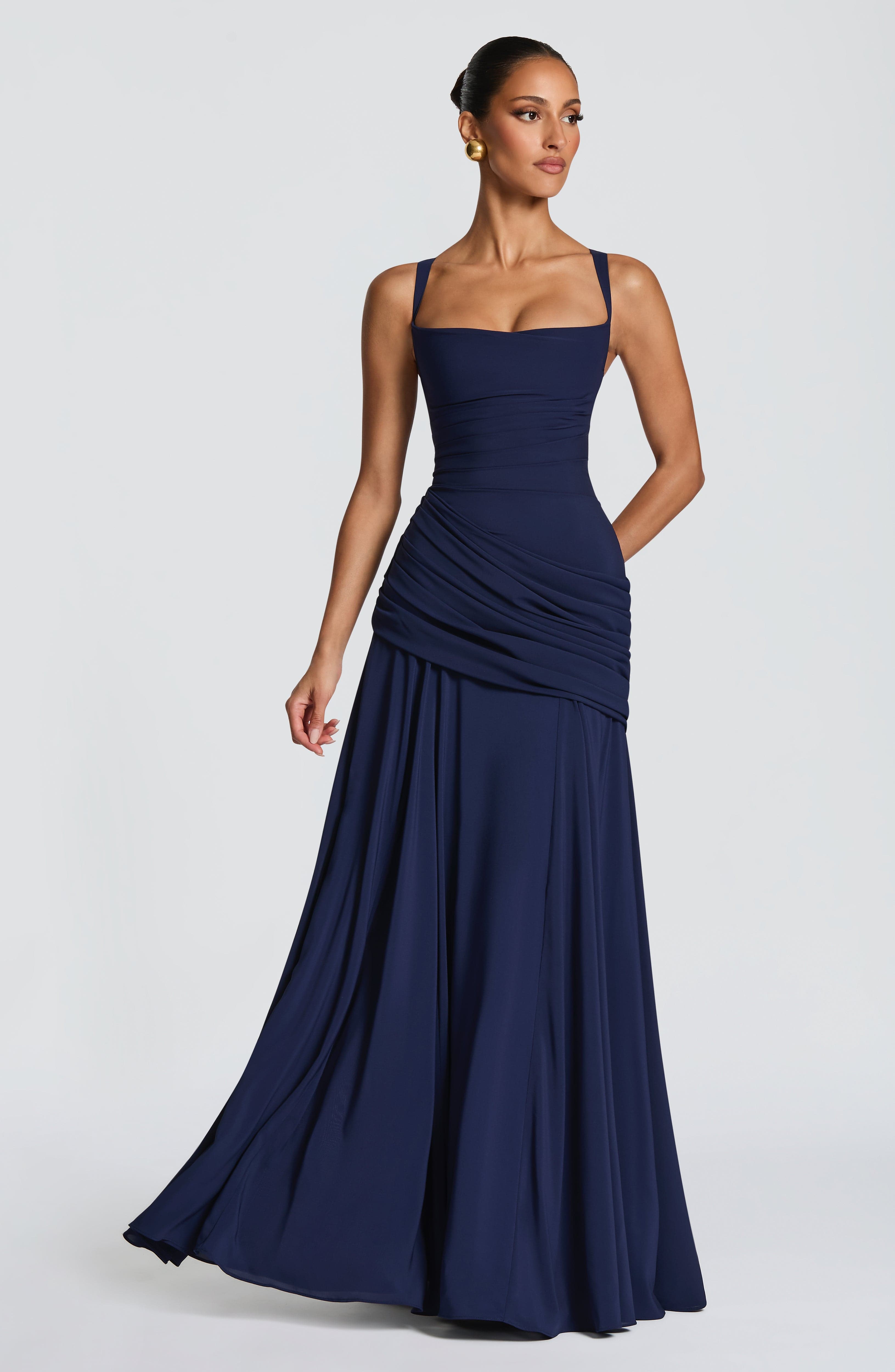 Women Waterfall Neckline Criss Cross Back Maxi Evening Dress - Image 8