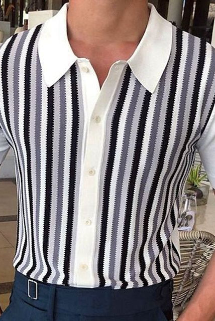 Men's Striped Polo Shirt Lightweight Summer Casual - Image 3
