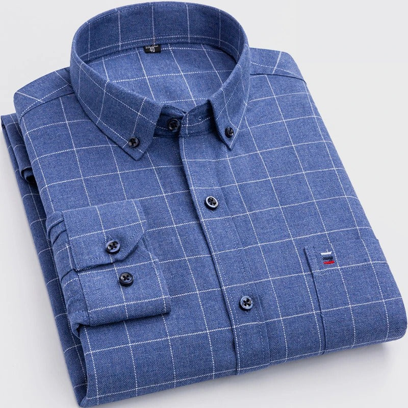 Men's Plaid 100% Cotton Button-Down Shirt - Image 8