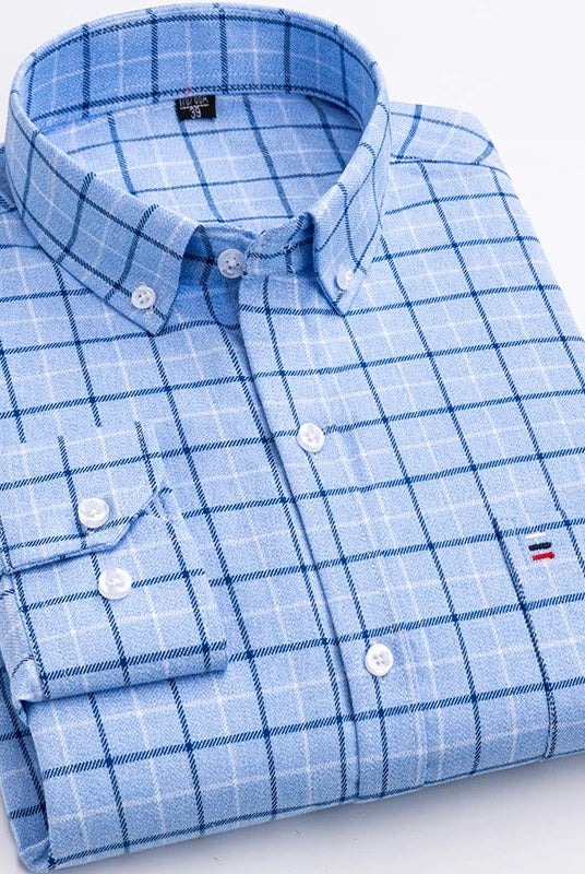 Men's Plaid 100% Cotton Button-Down Shirt - Image 3