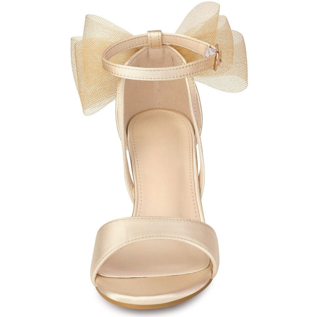 Women's Open Toe Ankle Strap Block Heel Sandals Oversized Bow - Image 7