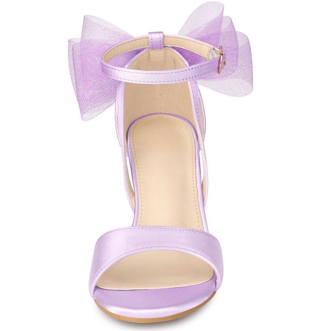 Women's Open Toe Ankle Strap Block Heel Sandals Oversized Bow - Image 11