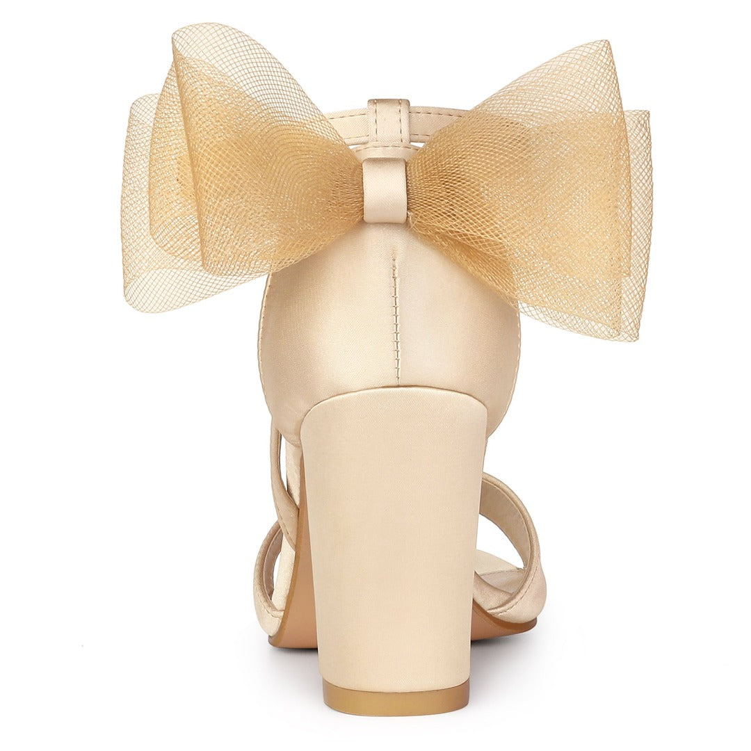 Women's Open Toe Ankle Strap Block Heel Sandals Oversized Bow - Image 6