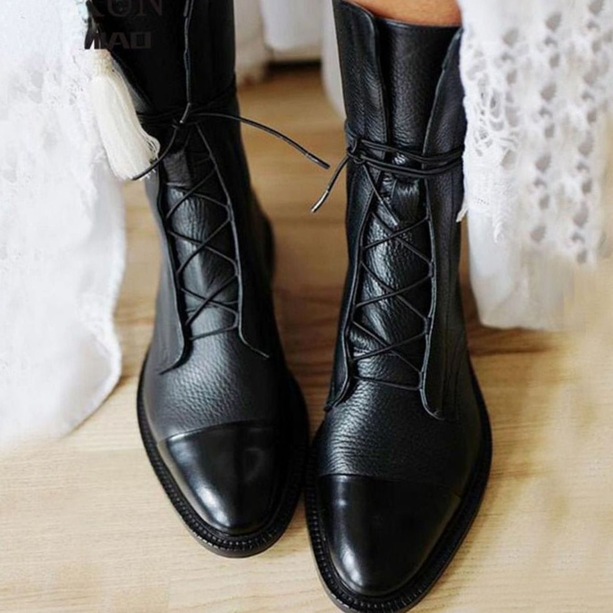 Women Genuine Leather Lace-Up Cap Toe Ankle Boots - Image 2