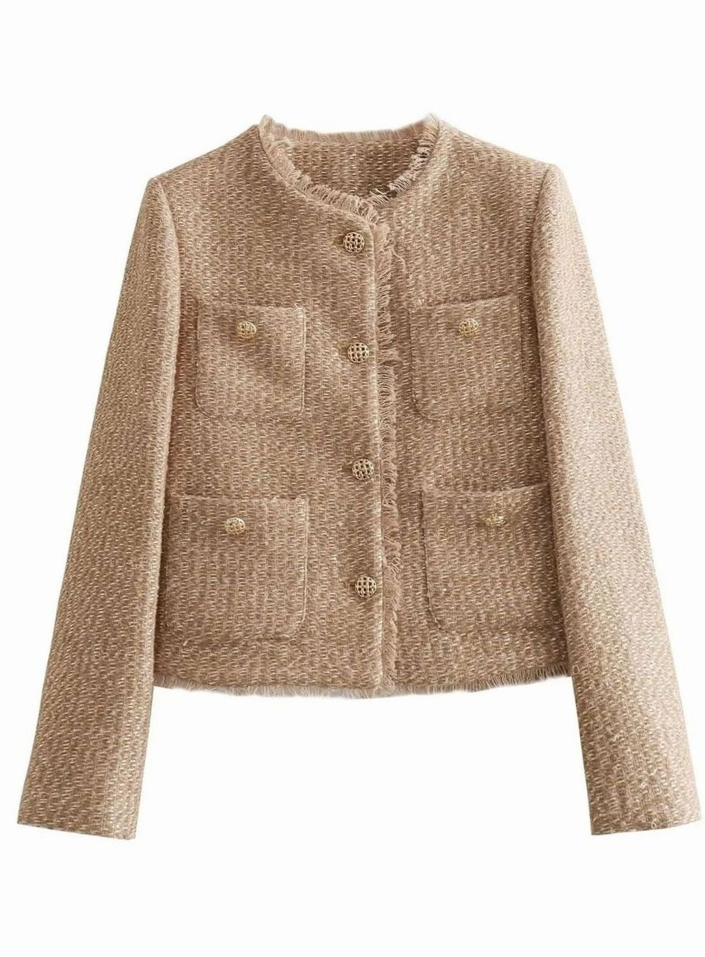 Women's Cropped Tweed Blazer Gold Button - Image 5