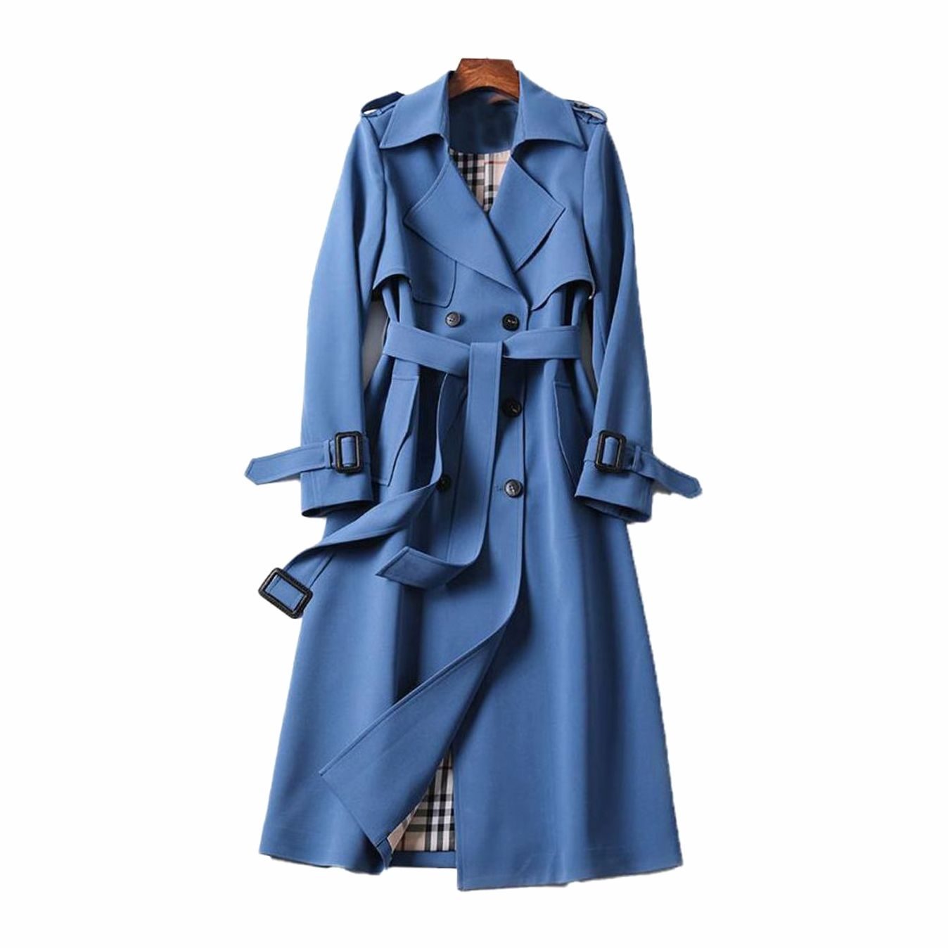 Women Double-Breasted Belted Longline Trench Coat - Image 4