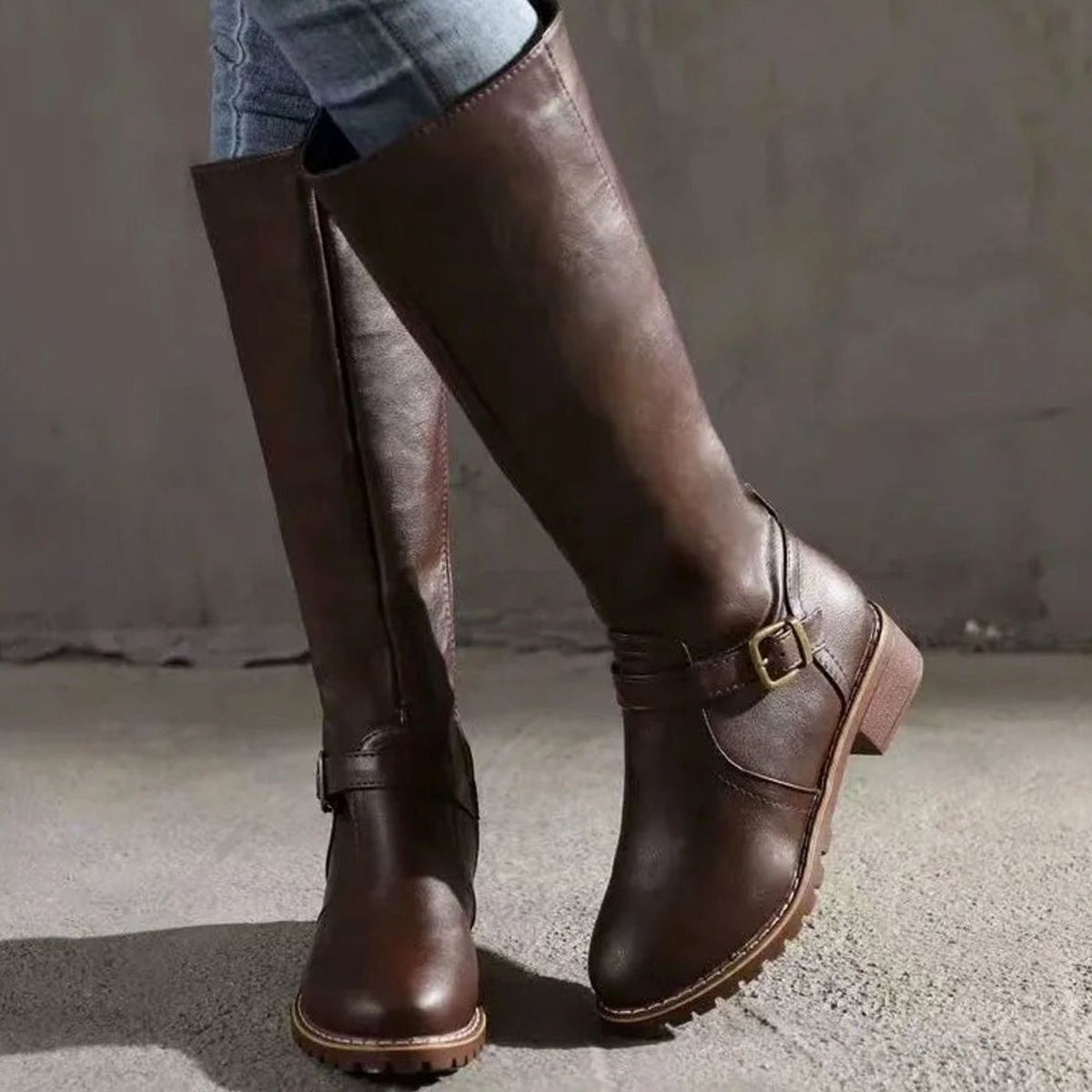 Women's Orthopedic Leather Knee-High Buckle Boots - Image 3