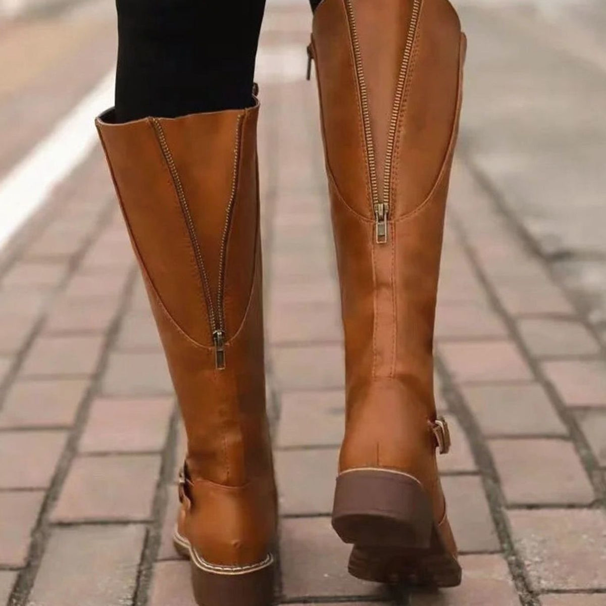 Women's Orthopedic Leather Knee-High Buckle Boots - Image 6