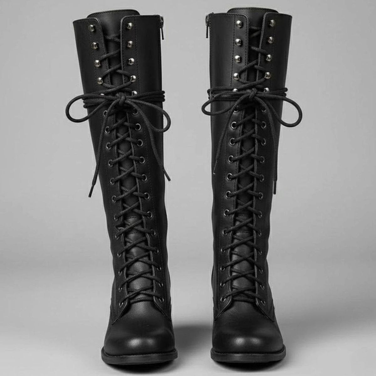 Women's Studded Lace-Up Block Heel Knee-High Boots