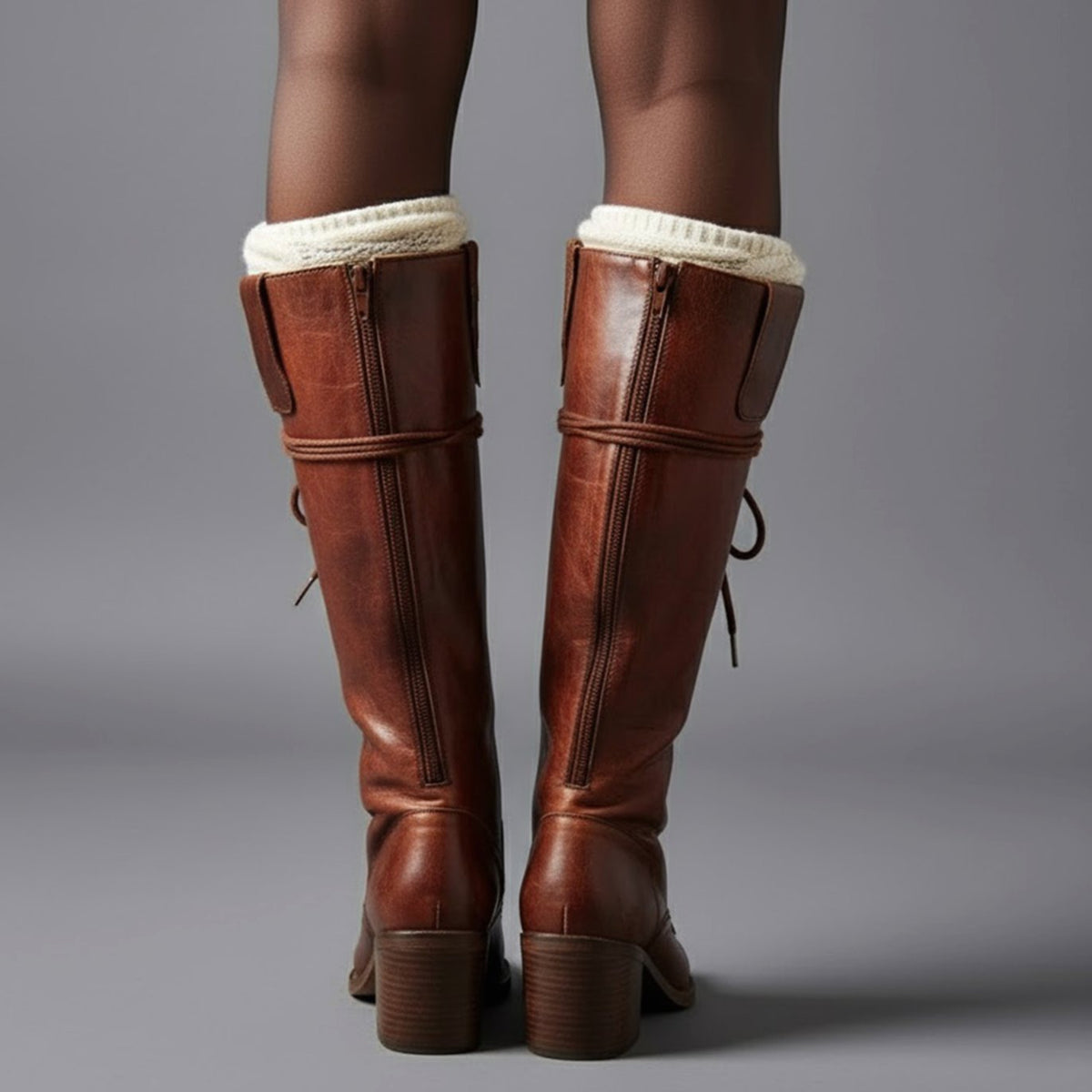 Women's Studded Lace-Up Block Heel Knee-High Boots - Image 12