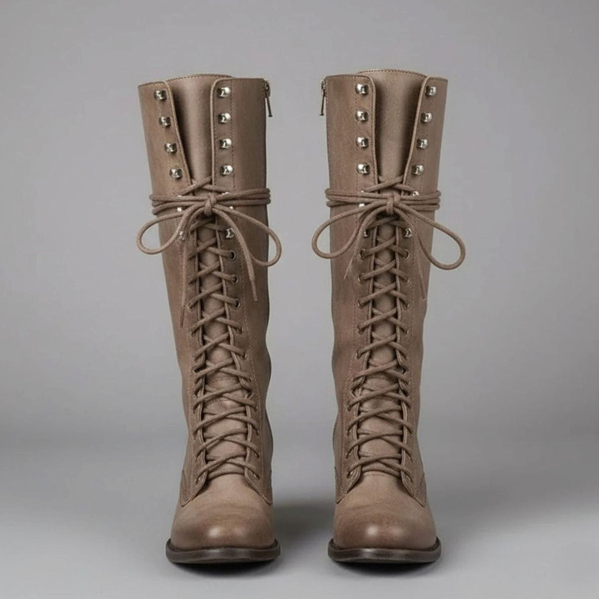 Women's Studded Lace-Up Block Heel Knee-High Boots - Image 8