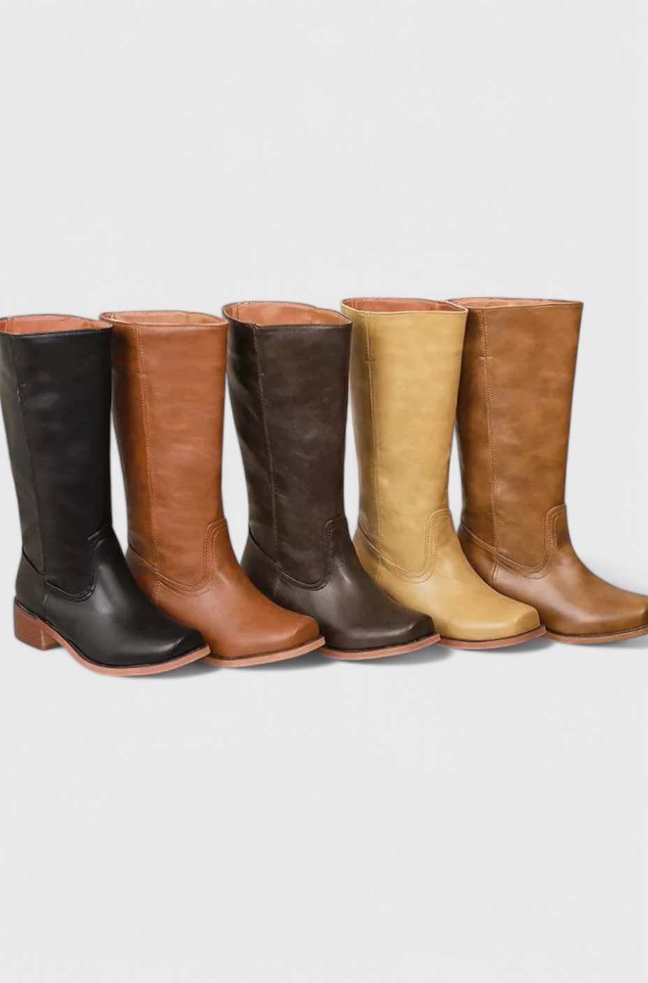Women Genuine Leather Stacked Heel Knee High Boots - Image 8