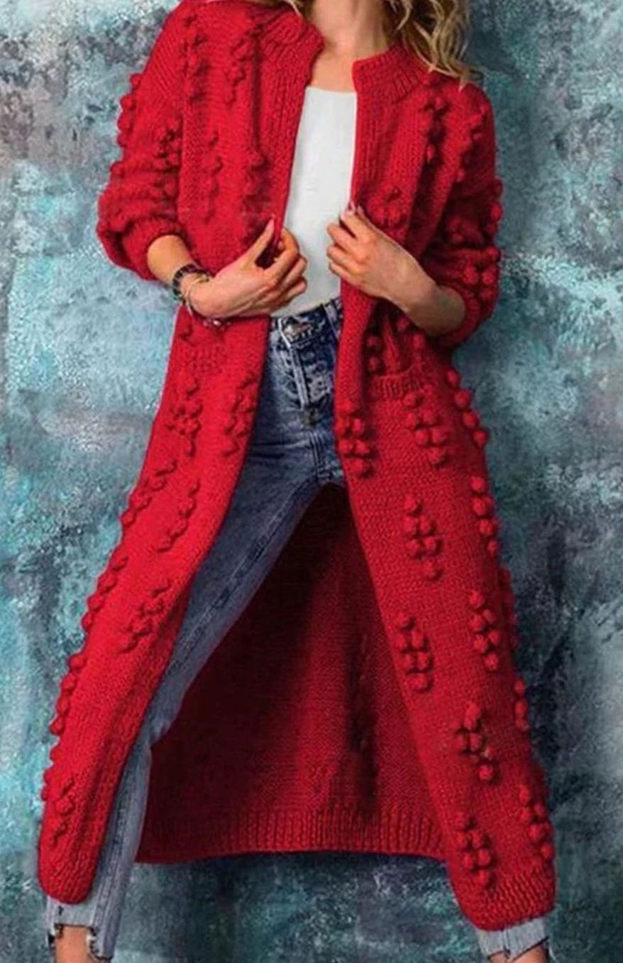 Women's Long Open Front Pom-Pom Knit Cardigan Oversized Maxi - Image 8