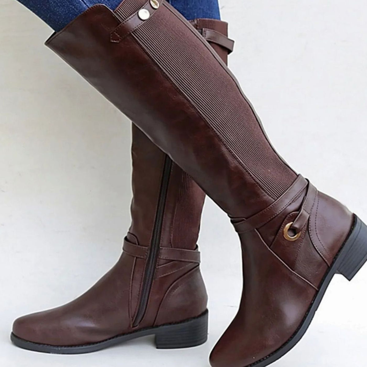 Women Orthopedic Leather Knee-High Riding Boots - Image 2