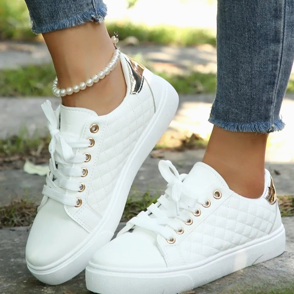 Women's Quilted Orthopedic Lace-Up Platform Sneakers - Image 3