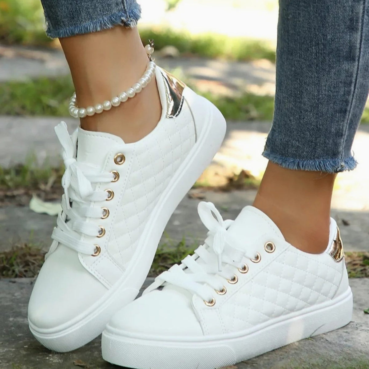 Women's Quilted Orthopedic Lace-Up Platform Sneakers - Image 4
