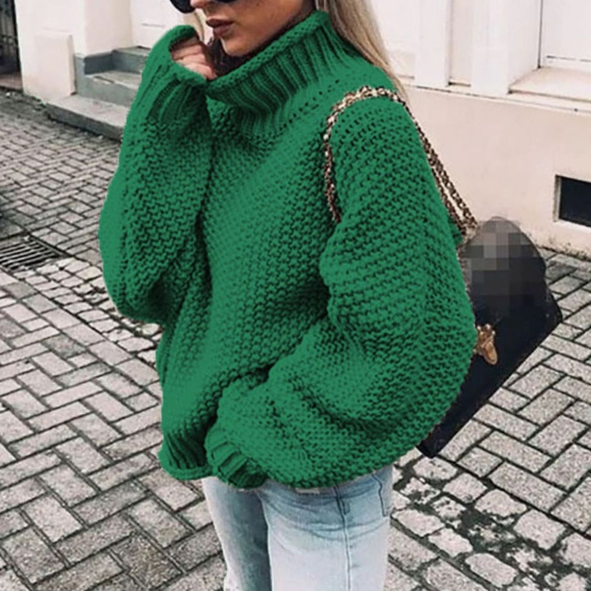 Women Oversized Chunky Knit Turtleneck Sweater Ribbed Pullover - Image 5