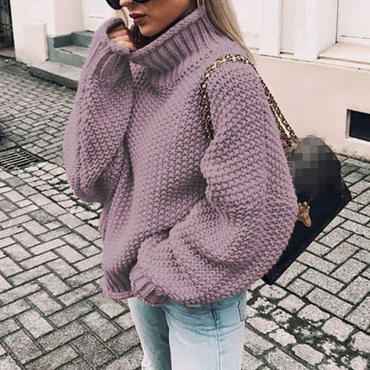 Women Oversized Chunky Knit Turtleneck Sweater Ribbed Pullover - Image 7