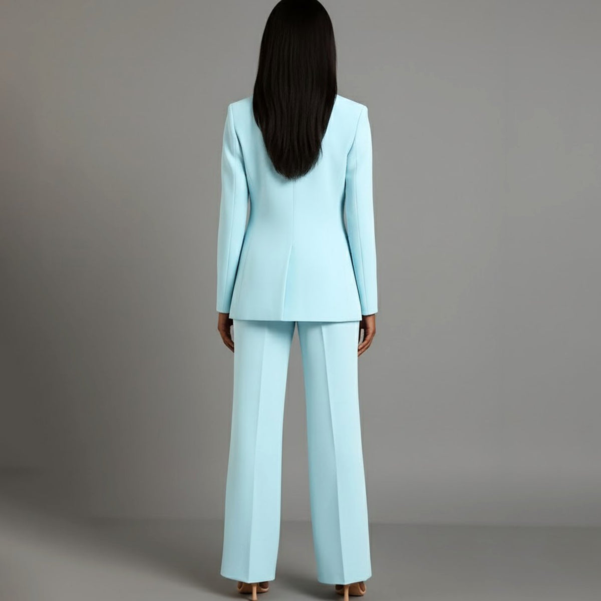 Women Tailored Single Button Blazer Wide Leg Pant Suit Set - Image 13