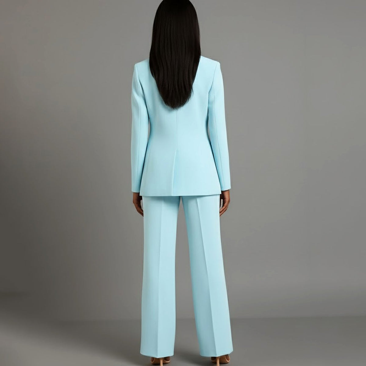 Women Tailored Single Button Blazer Wide Leg Pant Suit Set - Image 15