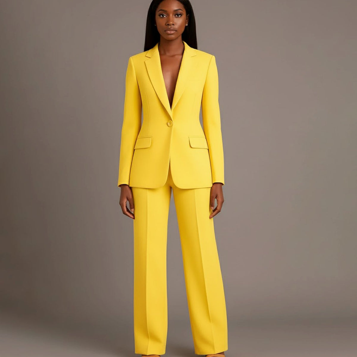 Women Tailored Single Button Blazer Wide Leg Pant Suit Set - Image 17