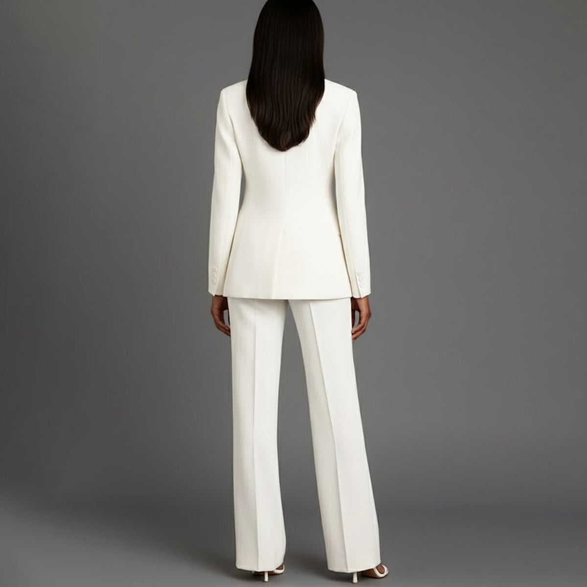 Women Tailored Single Button Blazer Wide Leg Pant Suit Set - Image 2