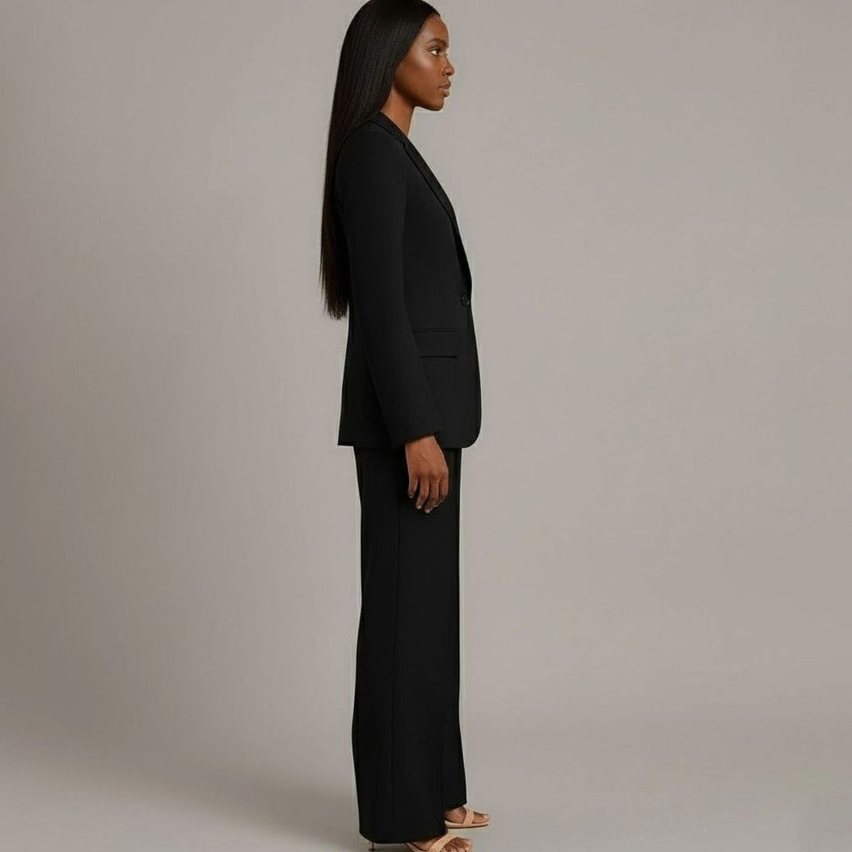 Women Tailored Single Button Blazer Wide Leg Pant Suit Set - Image 5