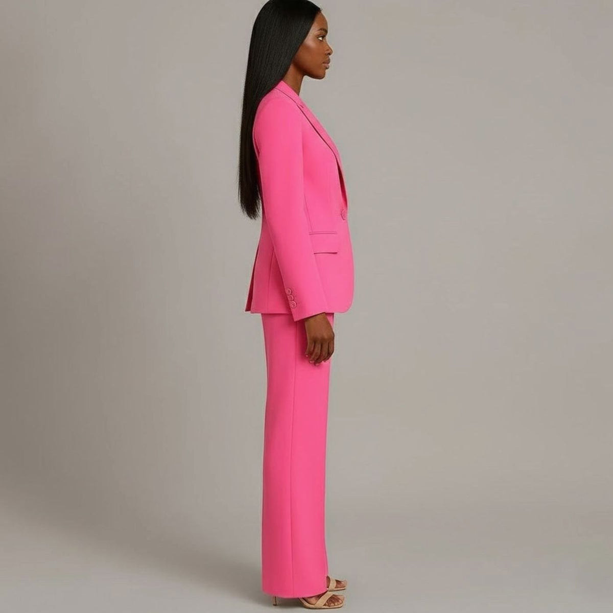 Women Tailored Single Button Blazer Wide Leg Pant Suit Set - Image 8