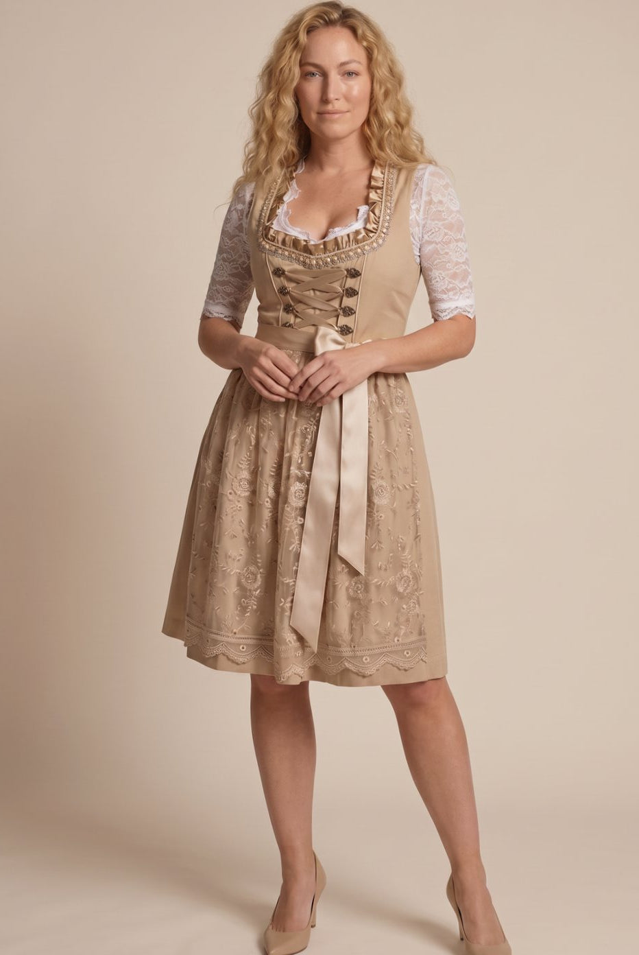 Women's Traditional Lace-Up Corset Knee-Length Dirndl