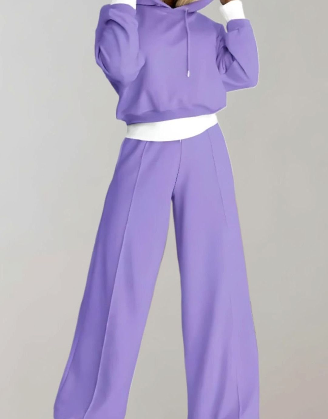 Women 2 Piece Cropped Hoodie Wide-Leg Tracksuit Set - Image 2